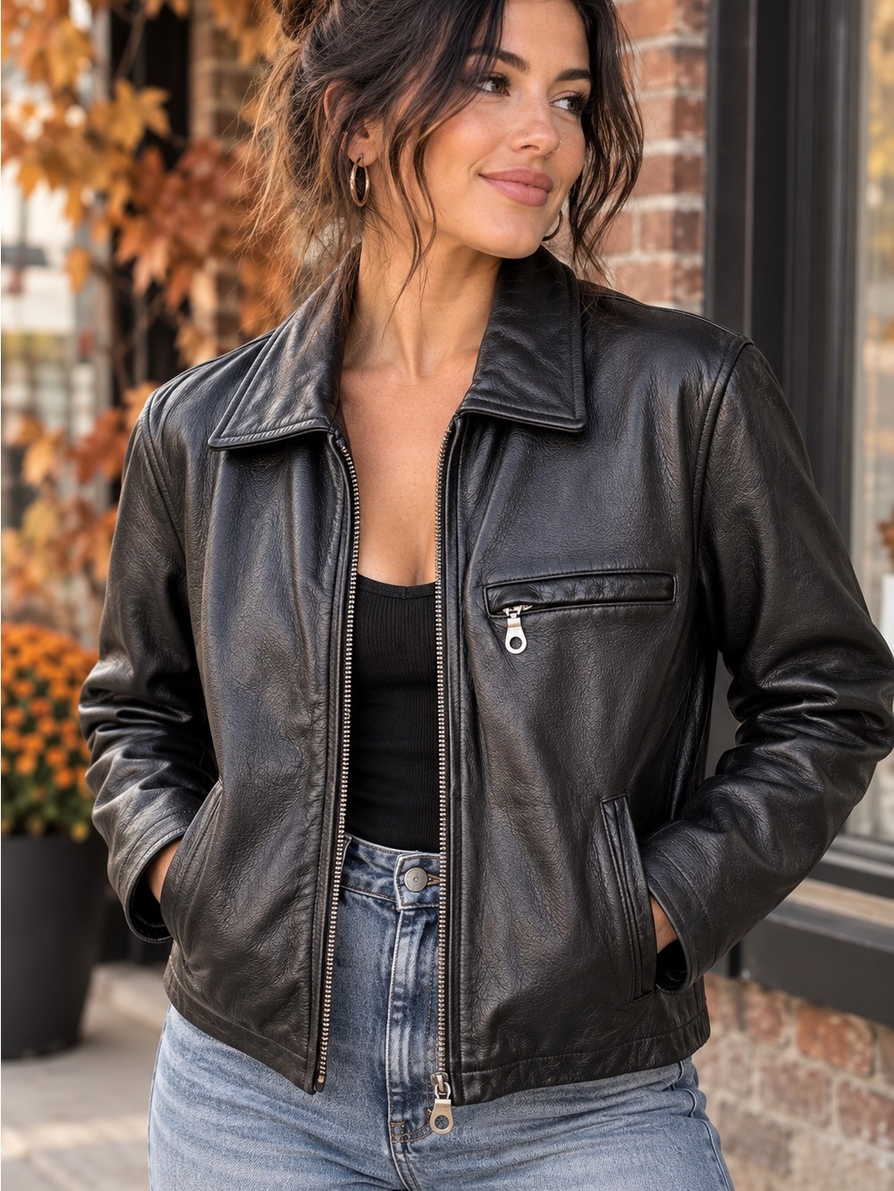 M. Julian Wilsons Black Genuine Leather Moto Jacket Size Small Vintage Y2K